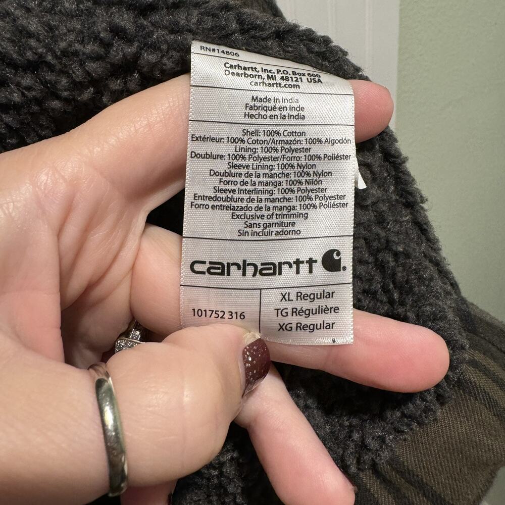 Carhartt Hubbard Plaid Flannel Sherpa Lined Jacket Mens Large Green Gray - Picture 6 of 7